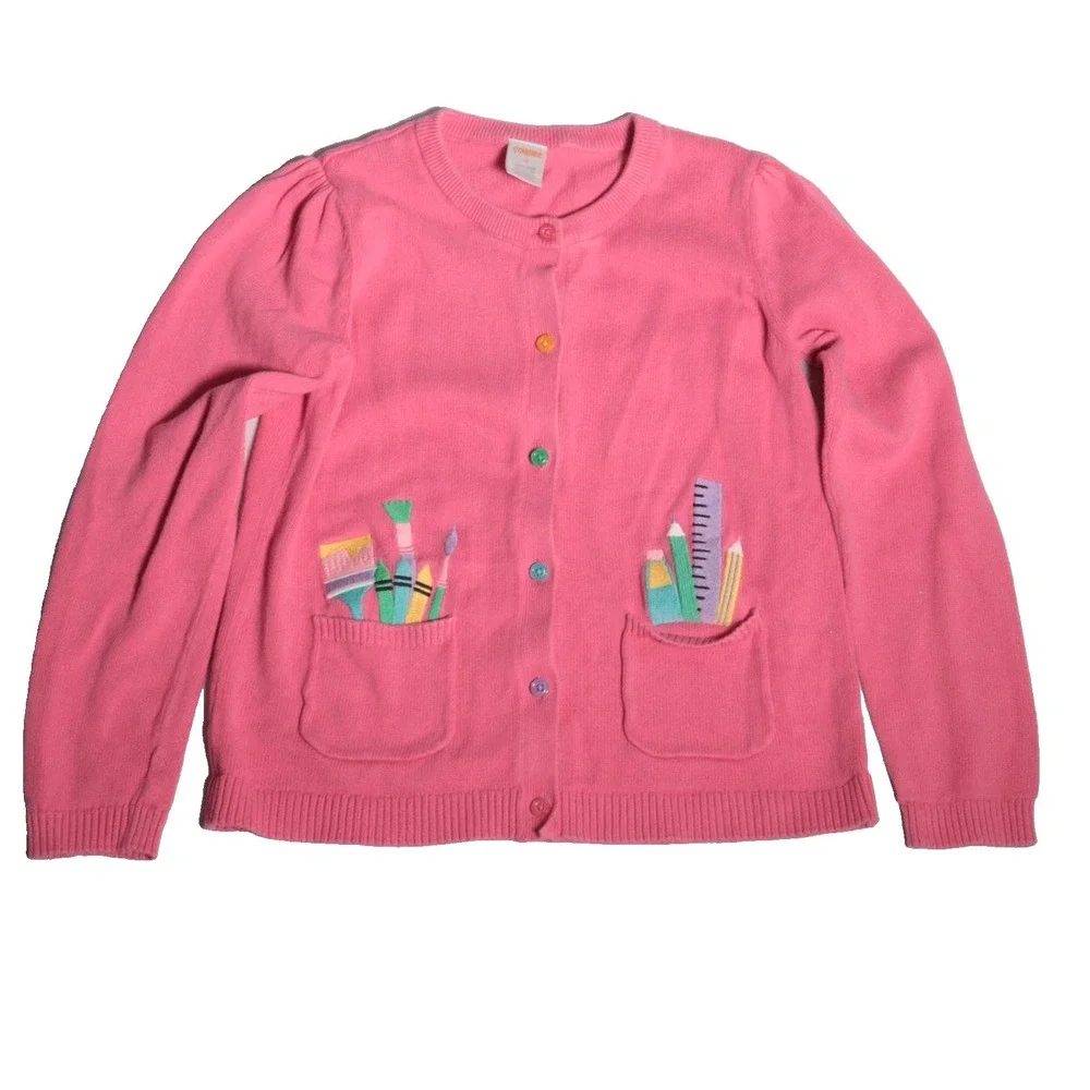 Gymboree Girls Embroidered School Supplies‎ Cardigan Classroom Cutie Pink 12